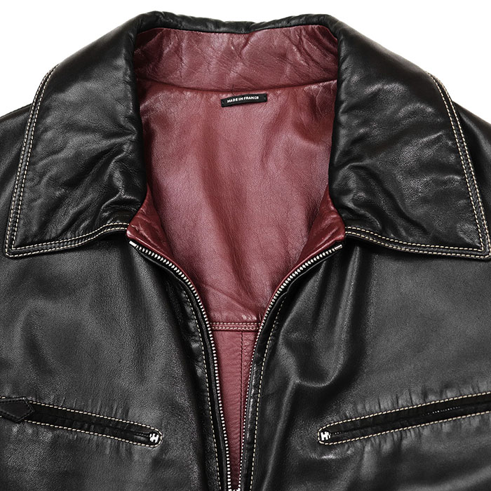 HERMES Vintage Padded Leather Jacket Logo Clou de Selle Men Size58