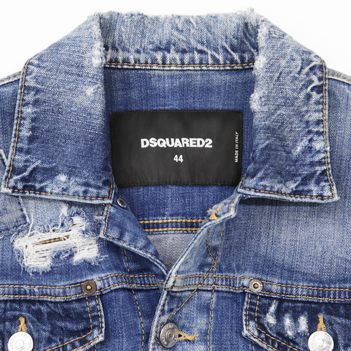 DSQUARED2 Distressed Patchwork Stretch Denim Jacket Mens Size 44
