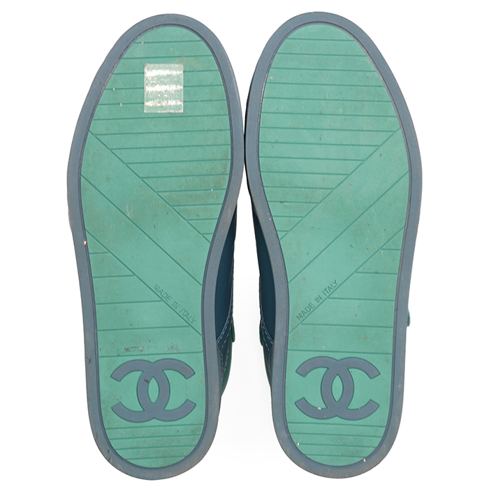 CHANEL Mid-cut Sneakers G34967 Matelassé Sole Women Size 35C Blue