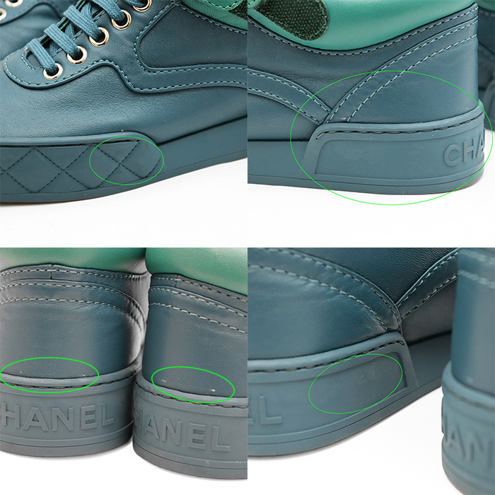 CHANEL Mid-cut Sneakers G34967 Matelassé Sole Women Size 35C Blue