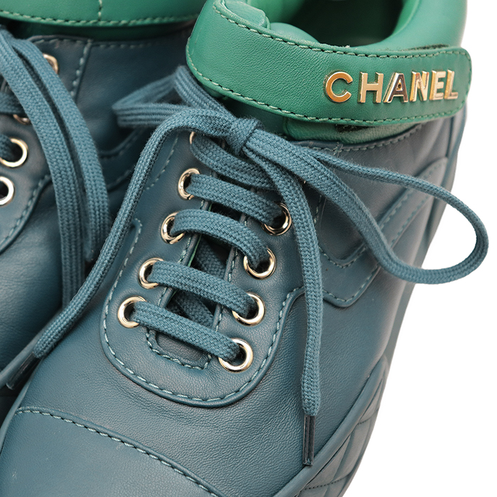 CHANEL Mid-cut Sneakers G34967 Matelassé Sole Women Size 35C Blue