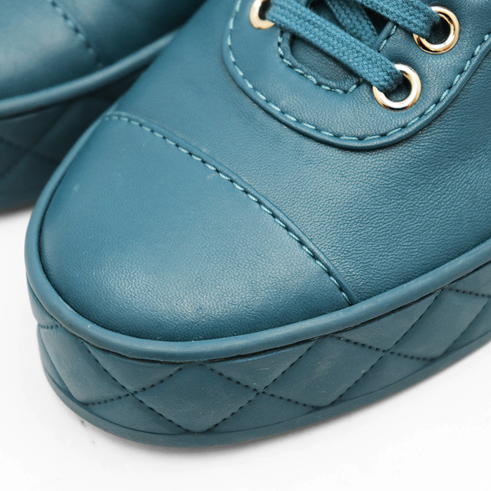 CHANEL Mid-cut Sneakers G34967 Matelassé Sole Women Size 35C Blue
