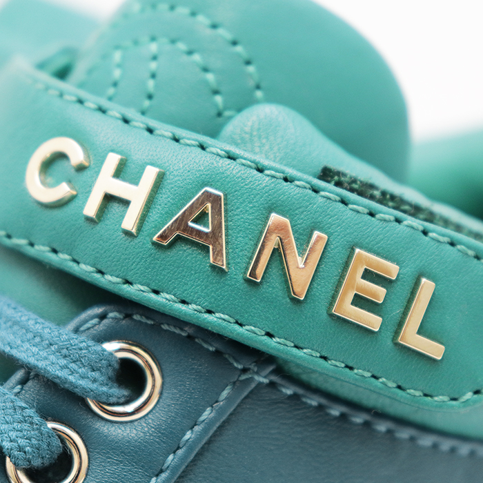 CHANEL Mid-cut Sneakers G34967 Matelassé Sole Women Size 35C Blue