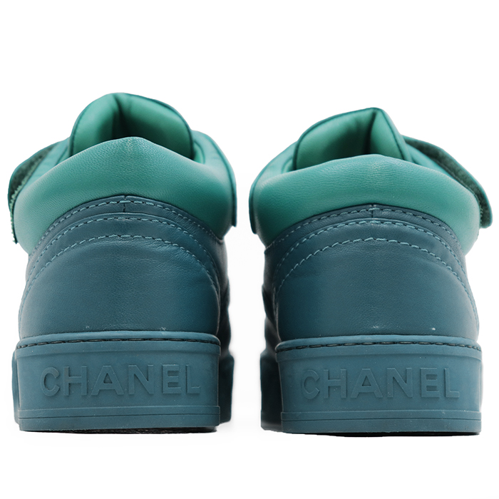 CHANEL Mid-cut Sneakers G34967 Matelassé Sole Women Size 35C Blue