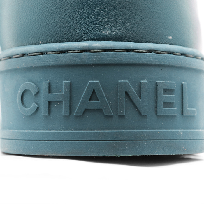 CHANEL Mid-cut Sneakers G34967 Matelassé Sole Women Size 35C Blue