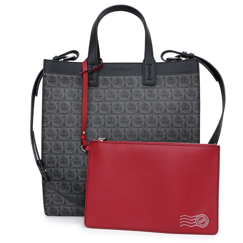 トートバッグ SALVATORE FERRAGAMO BLACK LEATHER SHOPPING BAG Salvatore Ferragamo Gancini Handbag Fabric & Calfskin, Gray