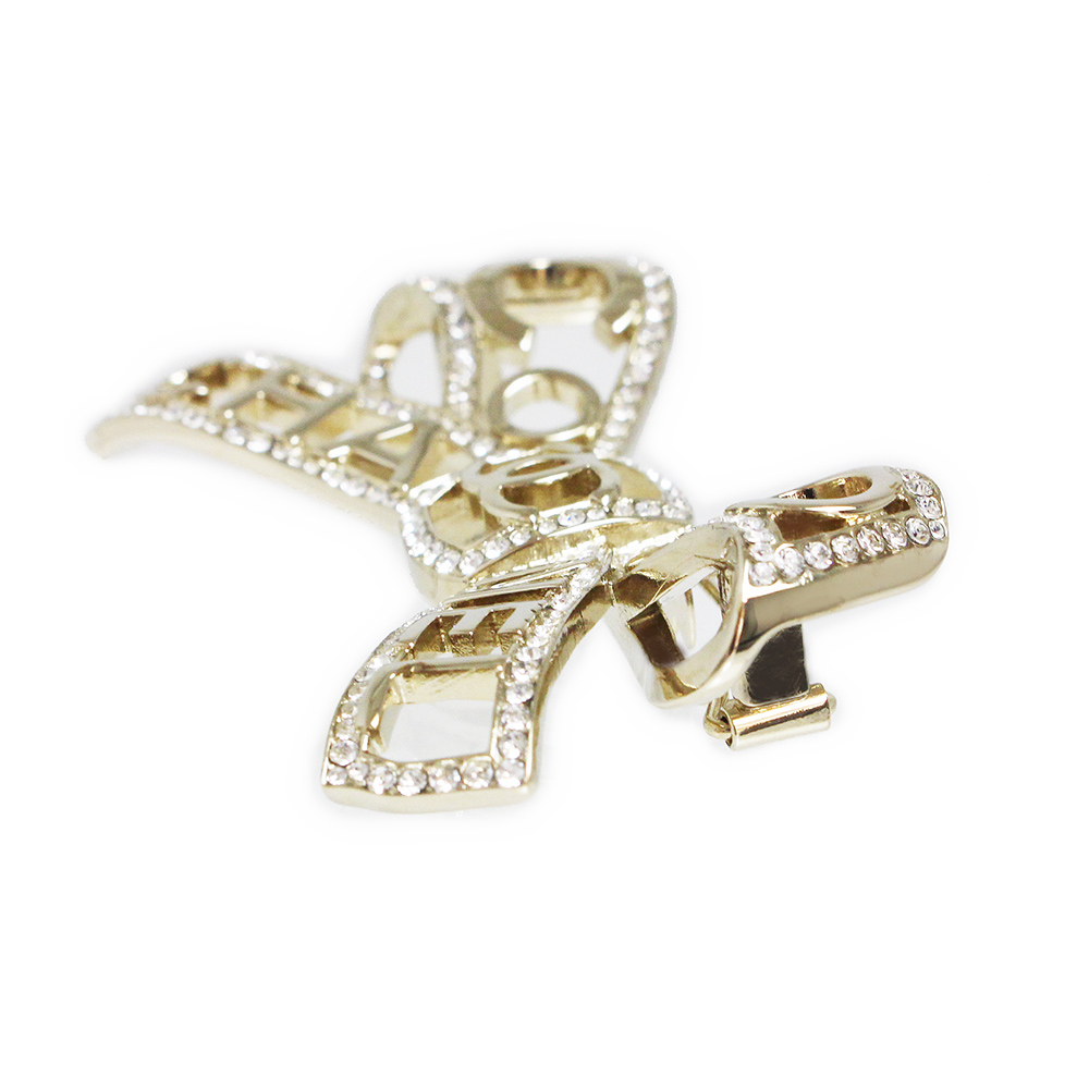 CHANEL Coco CC Logo Ribbon Rhinestone Hair clip Accessories