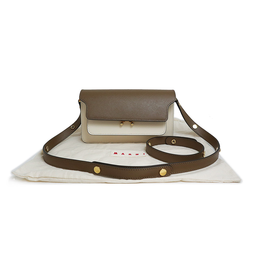 ★MARNI★ Saffiano Trunk East West Bag Aquamarine SBMP0121U0 MARNI E/W Trunk Shoulder Bag Saffiano Leather Cigar Shell