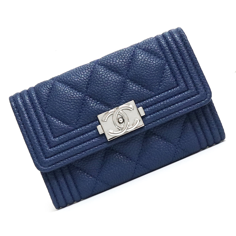 CHANEL Boy Chanel Flap Card Holder Graind Calfskin Leather