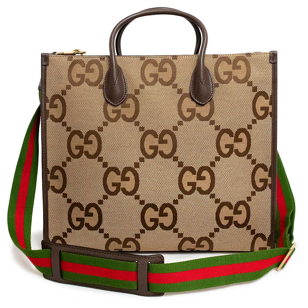 GUCCI Jumbo GG Tote Handbag jumbo GG canvas Leather, Brown 678839