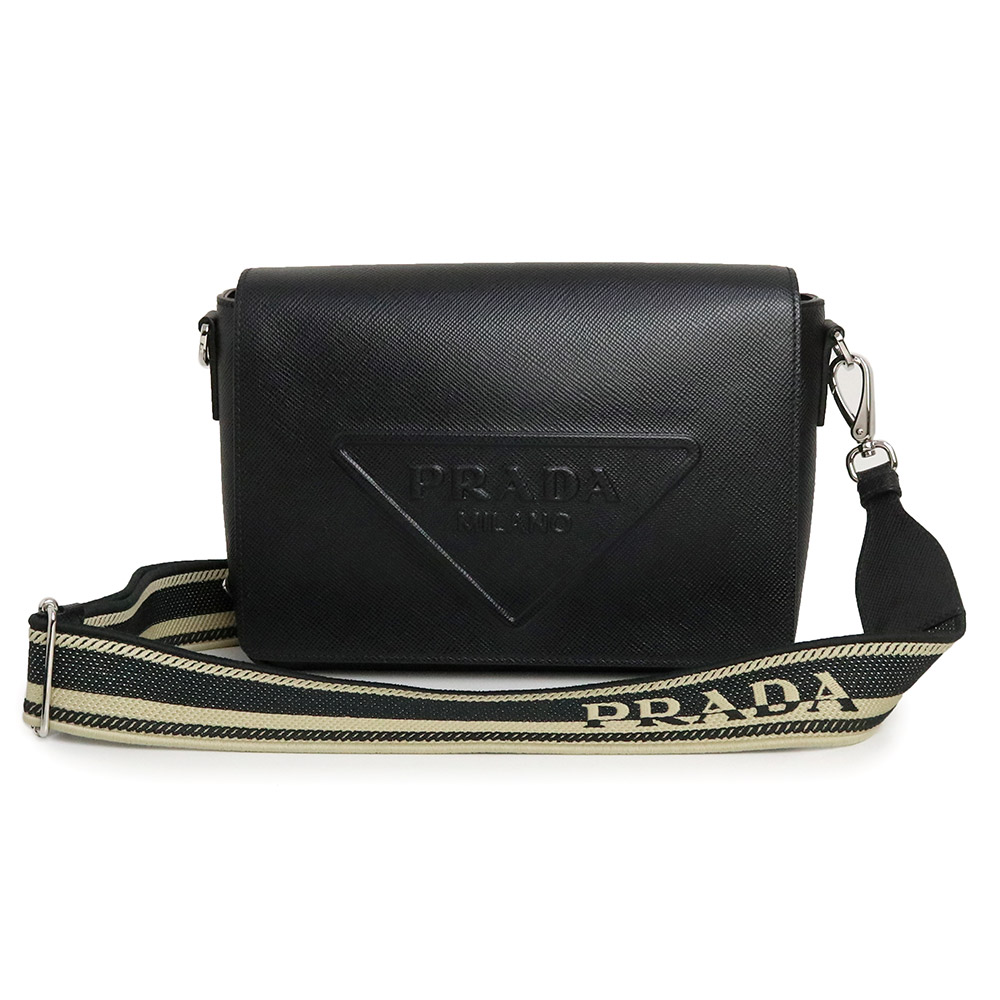 PRADA Triangle Shoulder Bag SAFFIANO CUIR leather, Nero