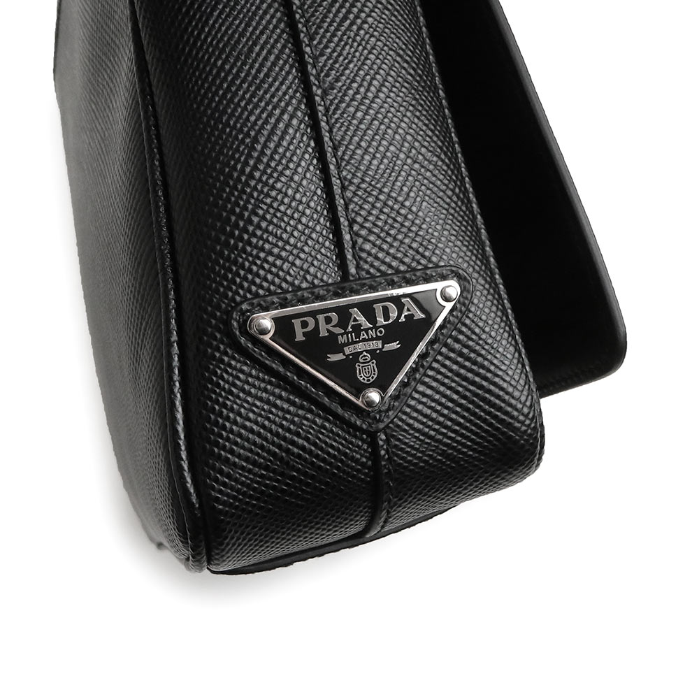 PRADA Triangle Shoulder Bag SAFFIANO CUIR leather, Nero