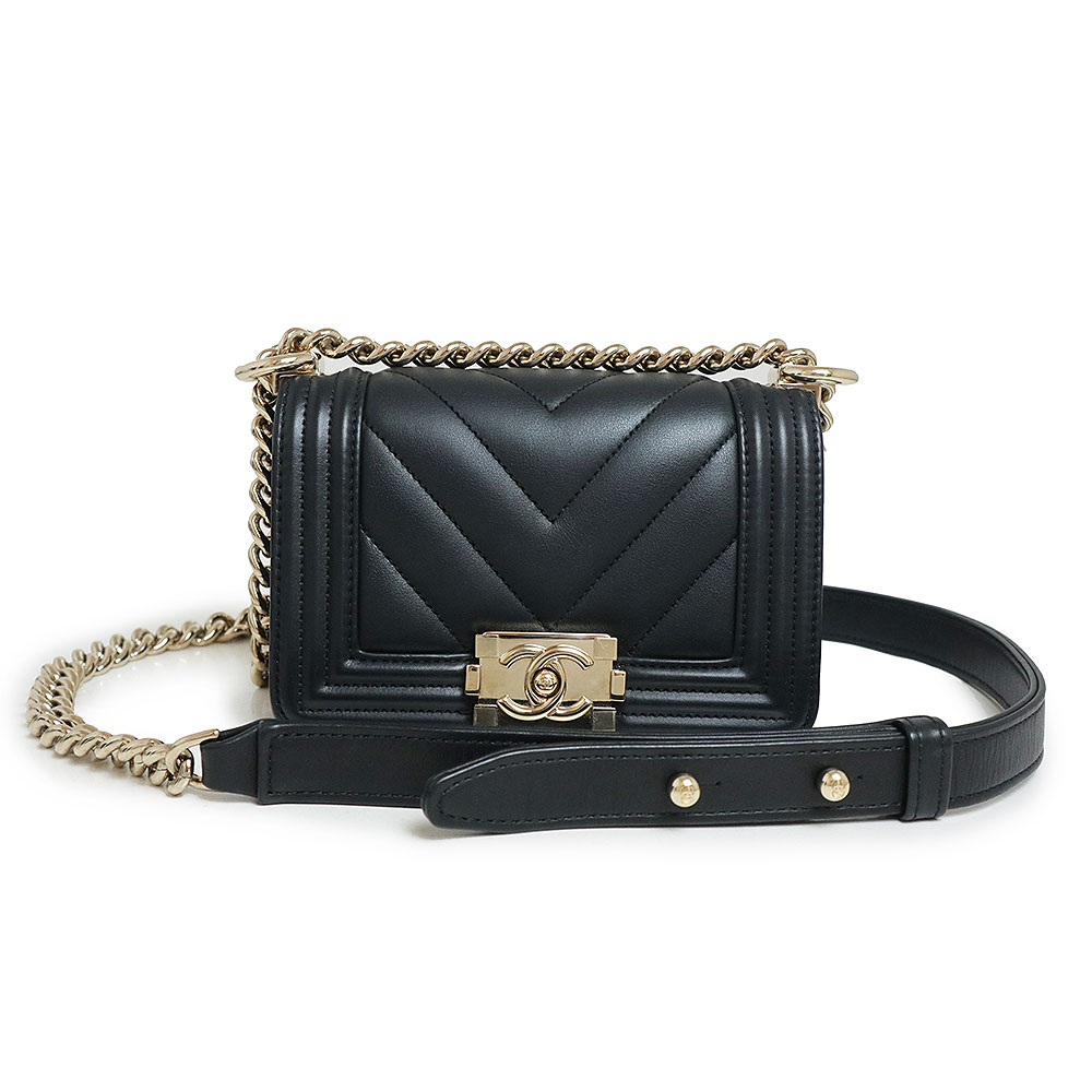 CHANEL Boy Chanel Chevron VStitch Chain Mini Shoulder Bag Calfskin