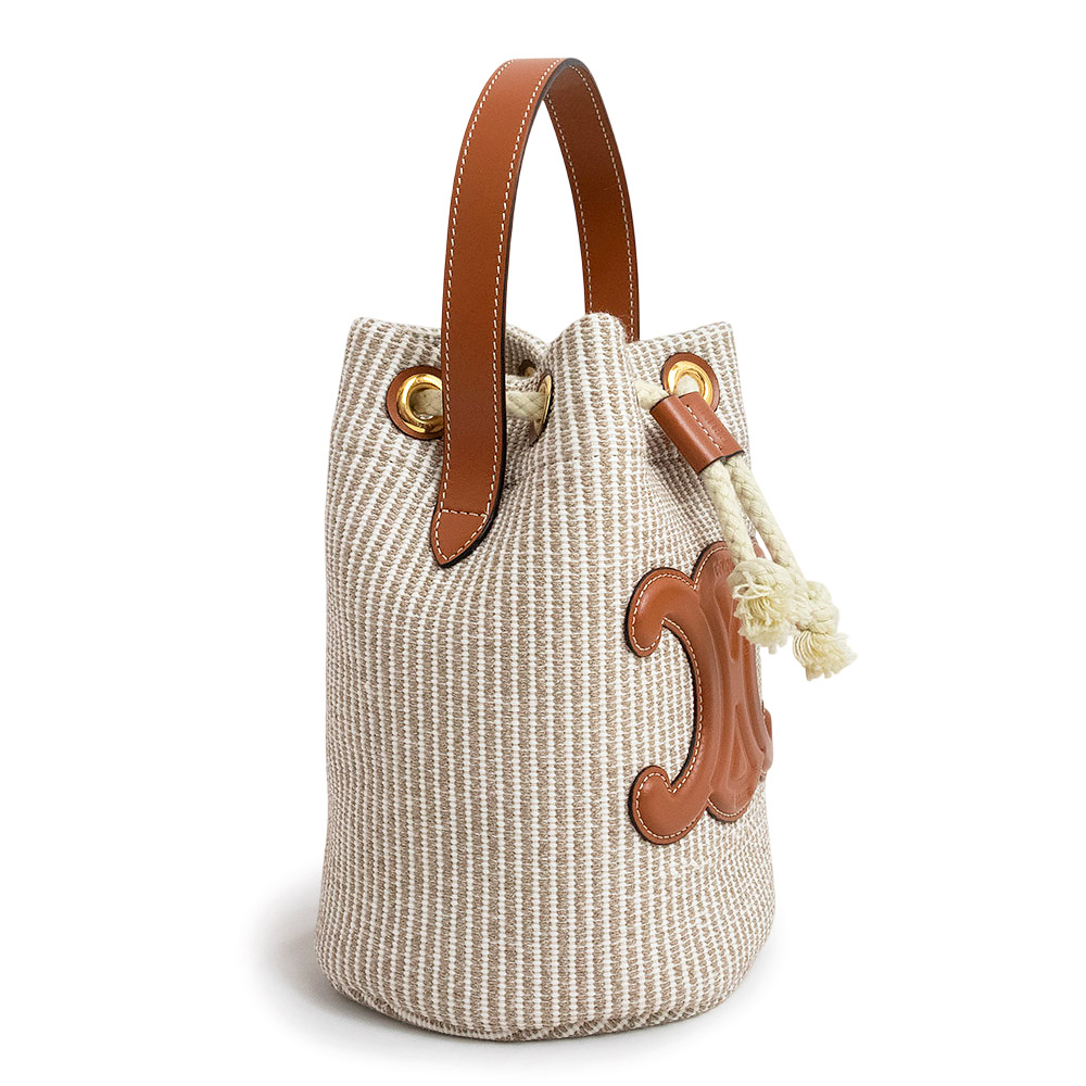 CELINE Triomphe Teen Drawstring Stripe Handbag Cotton