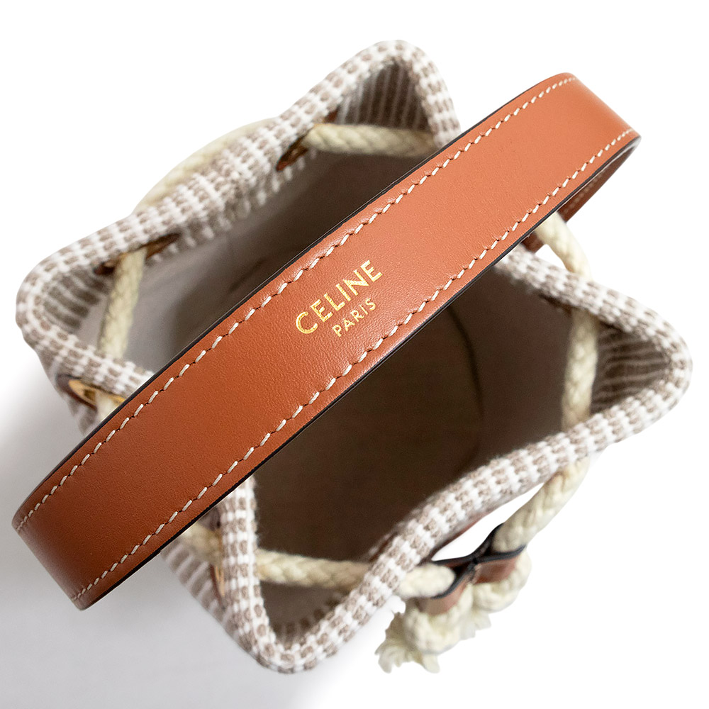 CELINE Triomphe Teen Drawstring Stripe Handbag Cotton