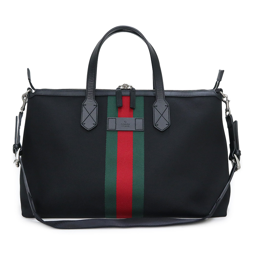 GUCCI Web stripe 2WAY Shoulder Tote Nylon & Leather , Black