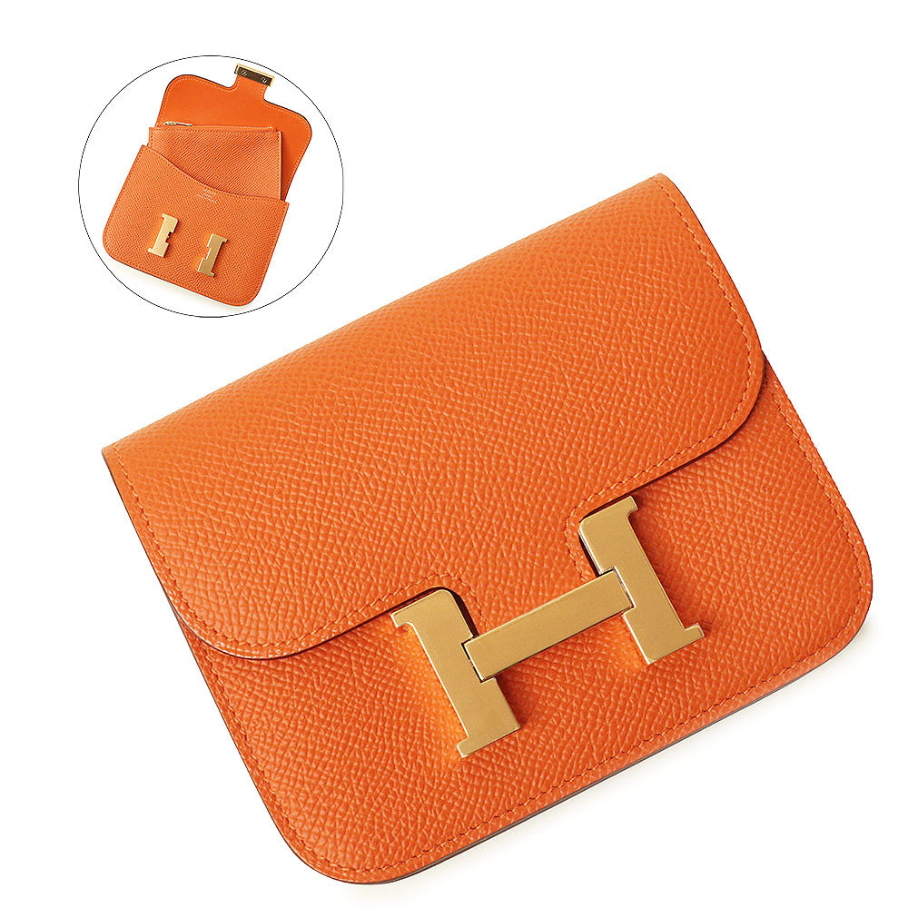 HERMES Constance Slim Wallet Epsom calfskin, Orange | eBay