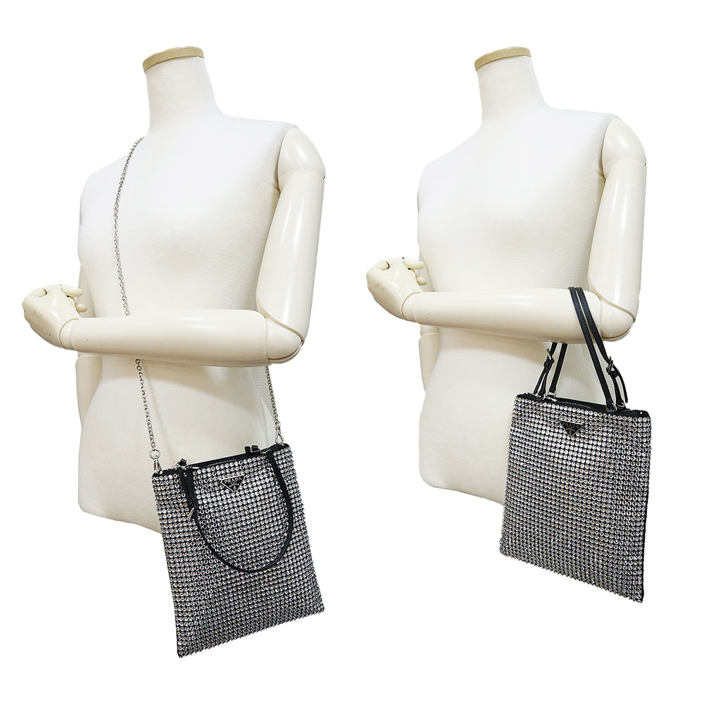 PRADA クリスタルミニトートバッグ 1BA253 Prada Celeste Satin Crystal Mini Tote Bag - 1BA253 | Yoogi's
