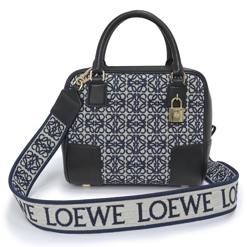 LOEWE Amazona 19 Anagram Handbag Jacquard & Calfskin, Black & Navy