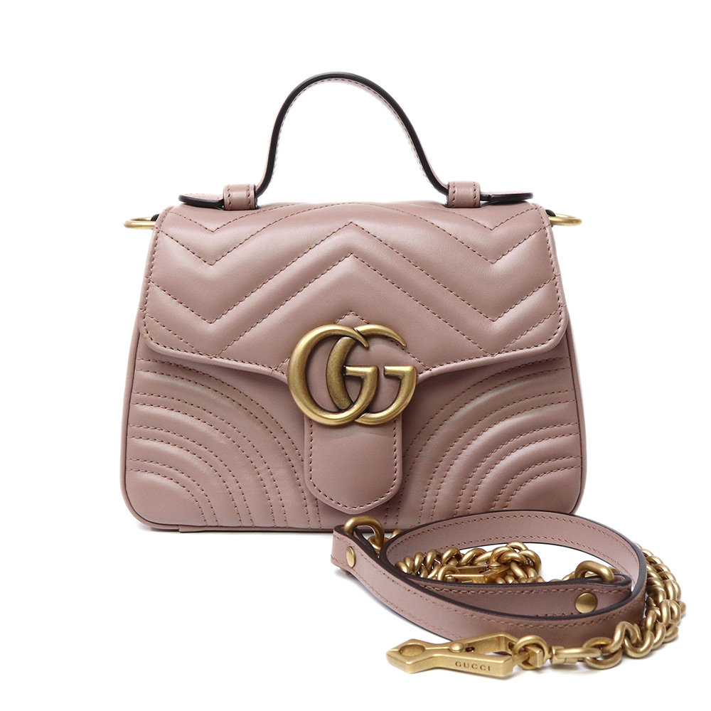 GUCCI GG Marmont mini Top Handle Shoulder Bag Chevron leather