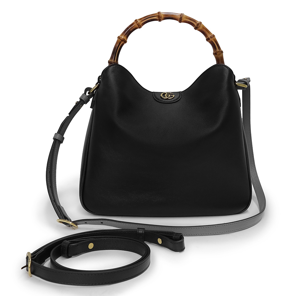 GUCCI Diana Medium Shoulder Handbag Bamboo & Leather, Black