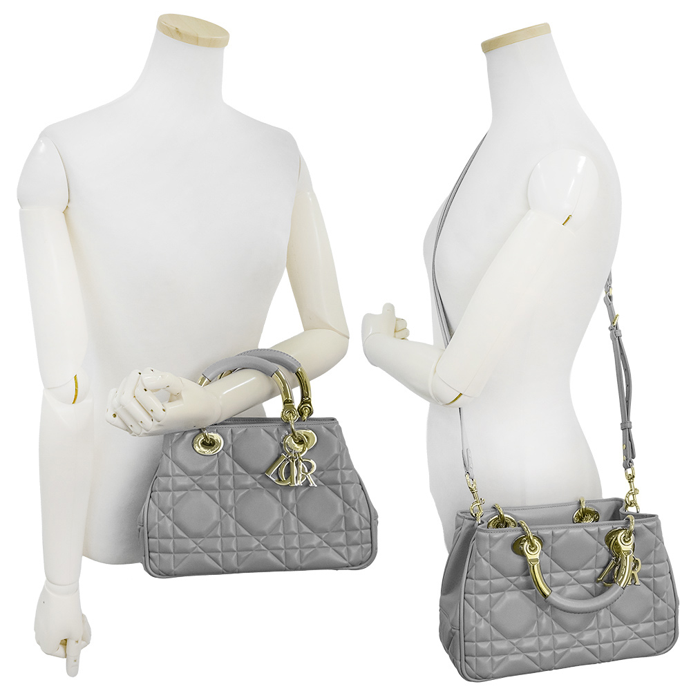 Christian Dior LADY 95.22 スモール カナージュ グレー Christian Dior Lady 95.22 Small Handbag Supple Cannage