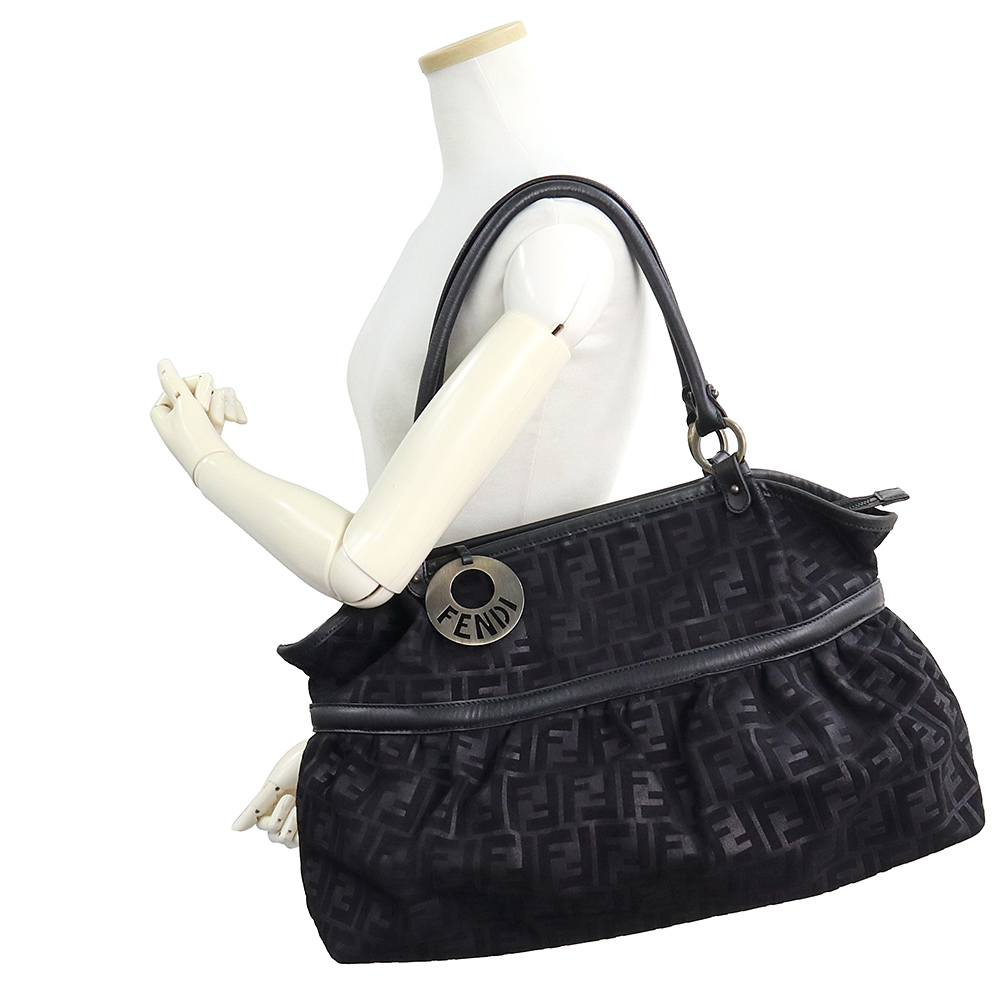 FENDI zucca chef bag Tote Suede & Leather, Black 8BH186 | eBay
