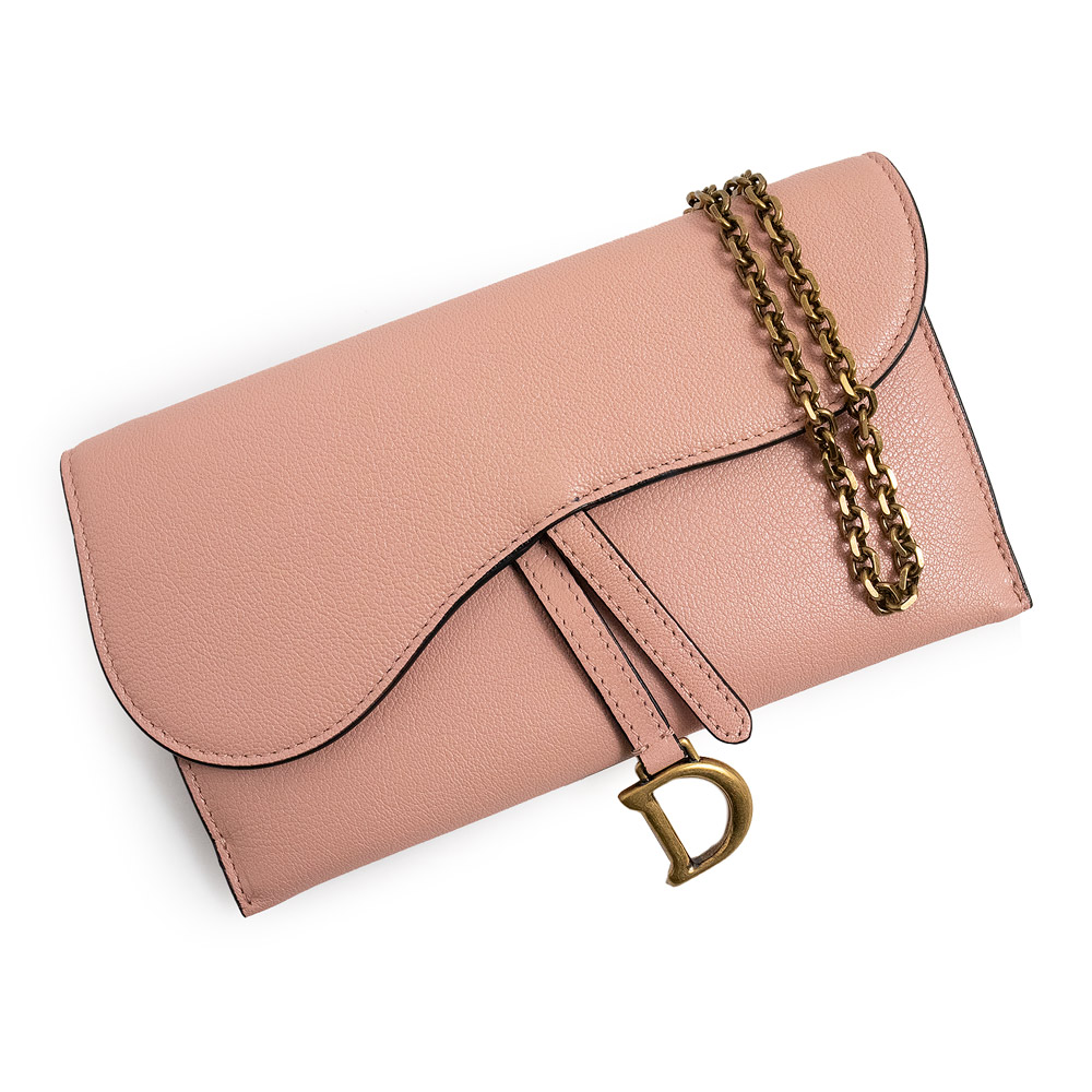 Christian Dior saddle long Goatskin Wallet chain, Pink