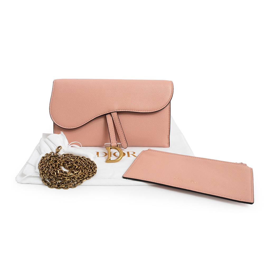 Christian Dior saddle long Goatskin Wallet chain, Pink