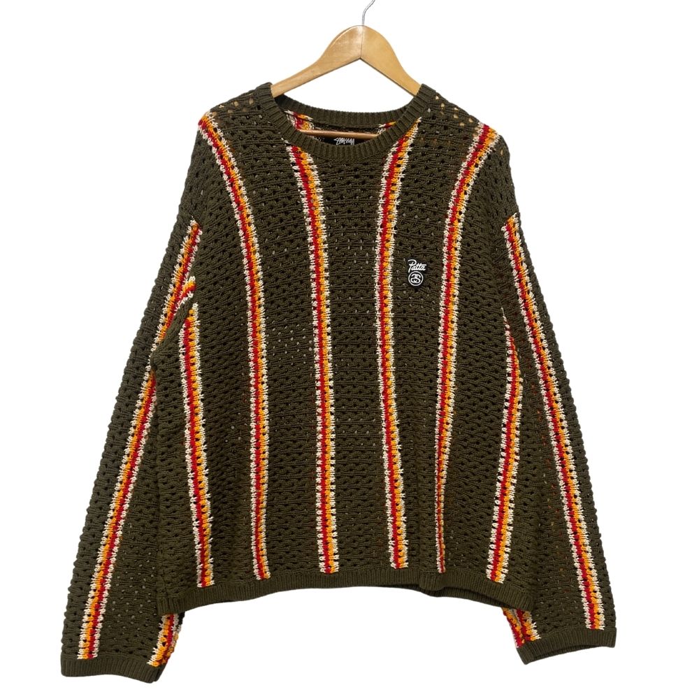 STUSSY ×Patta Stripe Loose Gauge Crewneck Sweater Khaki XL STUSSY ×Patta Stripe Loose Gauge Crewneck Sweater Khaki XL