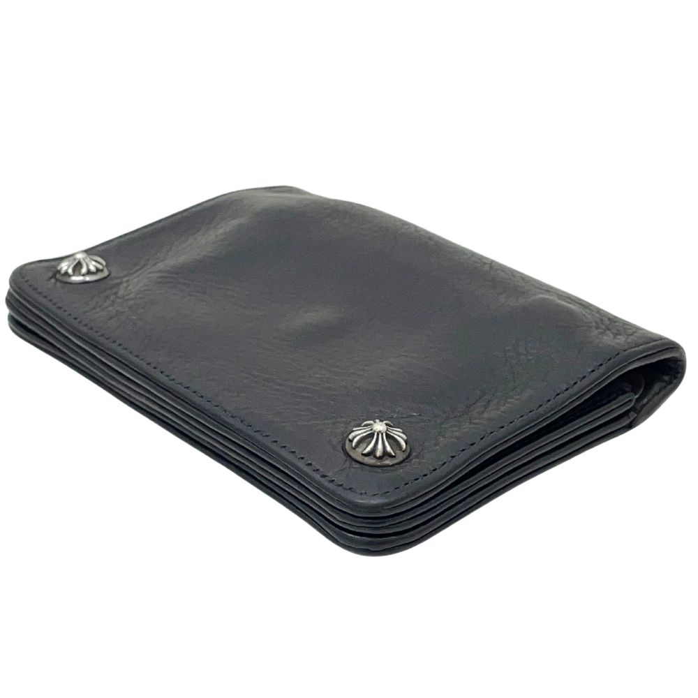 CHROME HEARTS 2 ZIP Cross Ball Button Leather Wallet Bifold