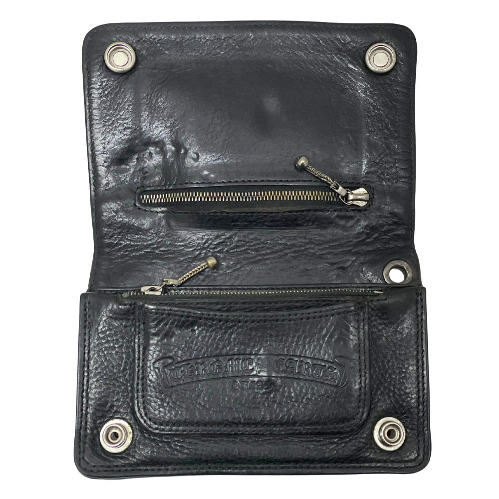 CHROME HEARTS 2 ZIP Cross Ball Button Leather Wallet Bifold