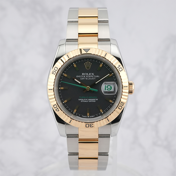 ROLEX Datejust Turn O Graph 116263 Black Dial Box/Paper SN