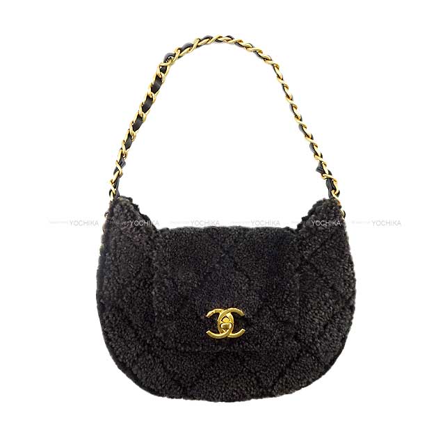 2023 AW CHANEL Chain Around Matelasse Flap Hobo Fur Boa Charcoal gray/Black ...