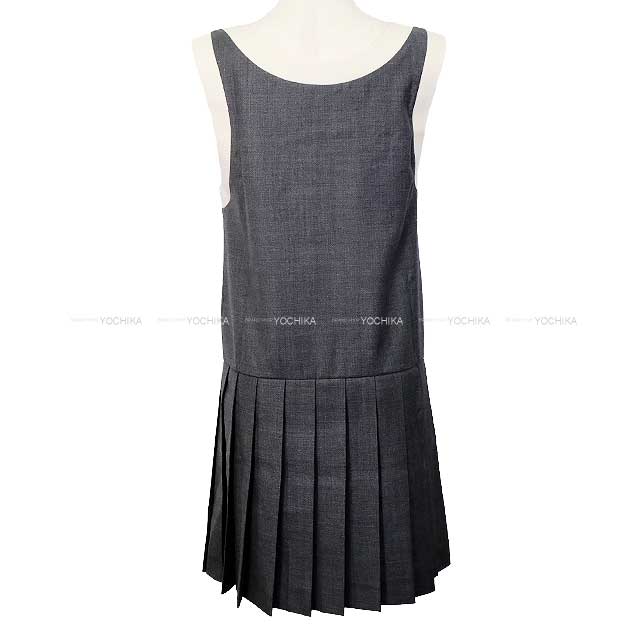 MIUMIU Pleated Grisaille Mini Dress Grey 36 One‐piece dress
