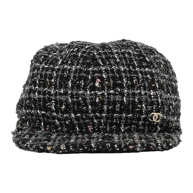 CHANEL Tweed Cap Coco Mark Noir (Black)/Multicolor Wool Cotton