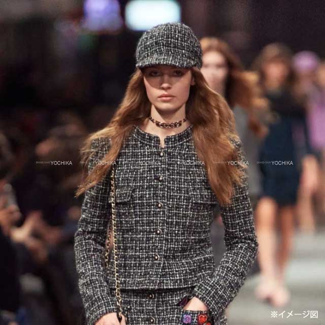 CHANEL Tweed Cap Coco Mark Noir (Black)/Multicolor Wool Cotton